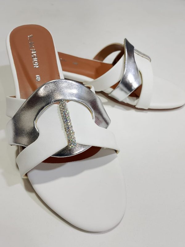 White & Silver Premium Slippers – Elegant Design, Comfy Feel & Stylish Look