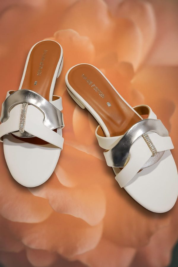 White & Silver Premium Slippers – Elegant Design, Comfy Feel & Stylish Look