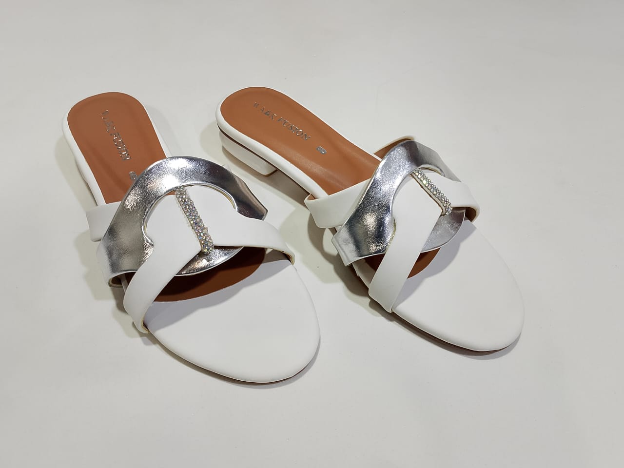 White & Silver Premium Slippers – Elegant Design, Comfy Feel & Stylish Look