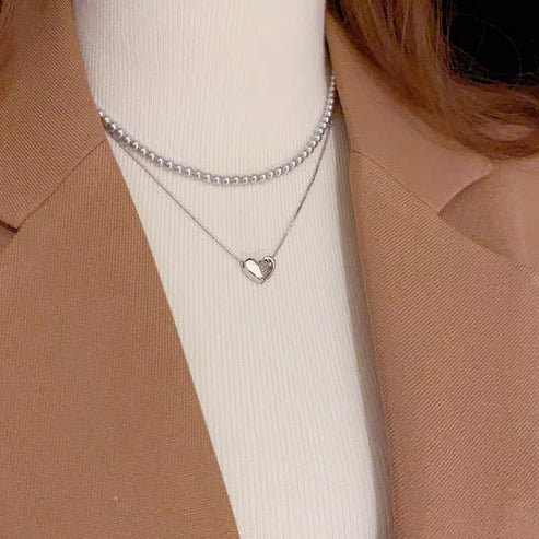 Elegant Double Layer Heart Pearl Pendent