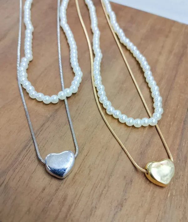 Elegant Double Layer Heart Pearl Pendent